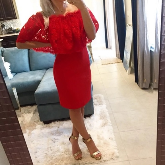 BADGLEY MISCHKA RED MIDI DRESS SIZE 2 - Picture 2 of 9